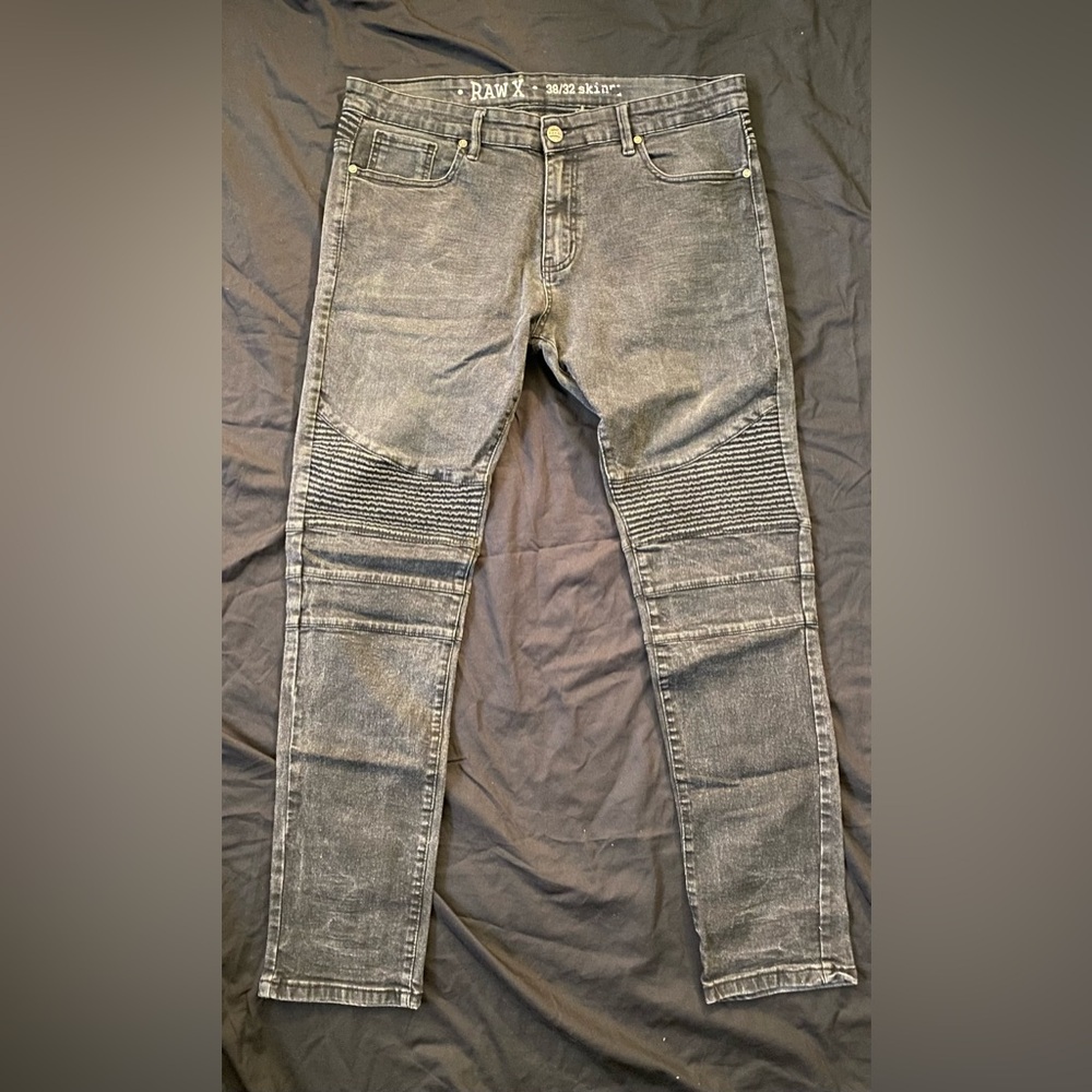 Raw X Black Wash Men’s Flexible Moto Biker Skinny Jeans Size 38/32